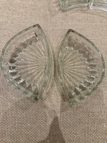 Conjunto com 4 Petisqueiras em Vidro Lapidado - Vintage Art Déco