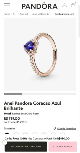 Anel coração roxo estilo swarovski life vivara Pandora 