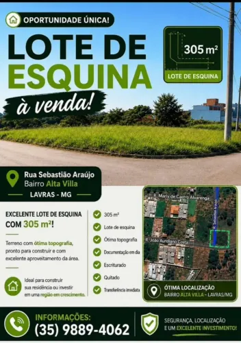 Lote esquina bairro alta vila lavras