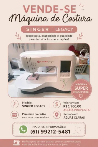 Vendo maquina costura Singer Legacy.