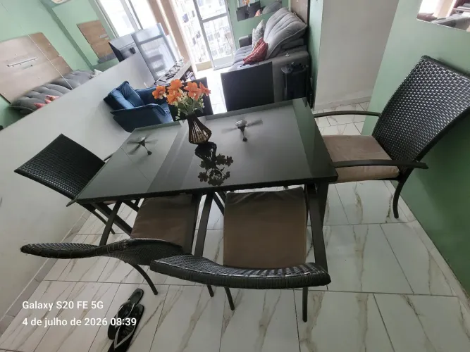 Mesa De Jantar Riverside Wicker Line 6 Cadeiras + Vidro (Ótimo Estado)