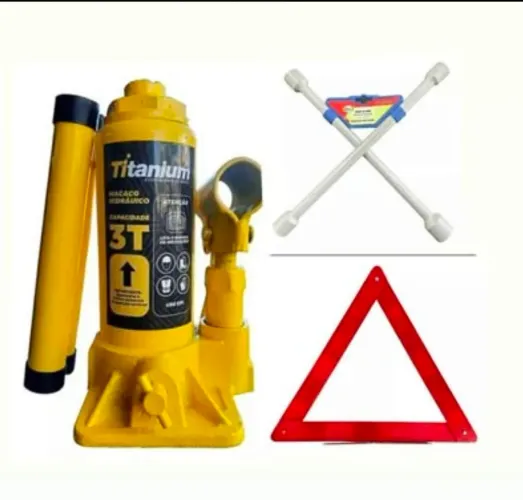 Kit Obrigatório  - Macaco Hidráulico Automotivo com Chave de Roda e Triângulo 