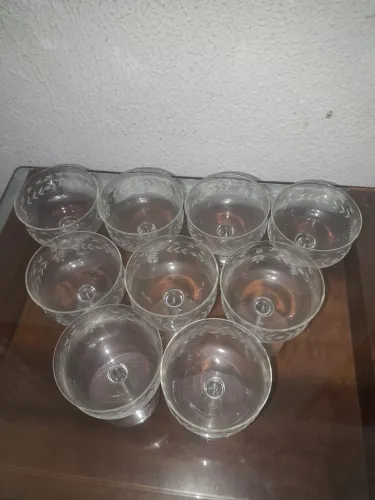 Antigo conjunto 9 taças champanhe cristal lapidado