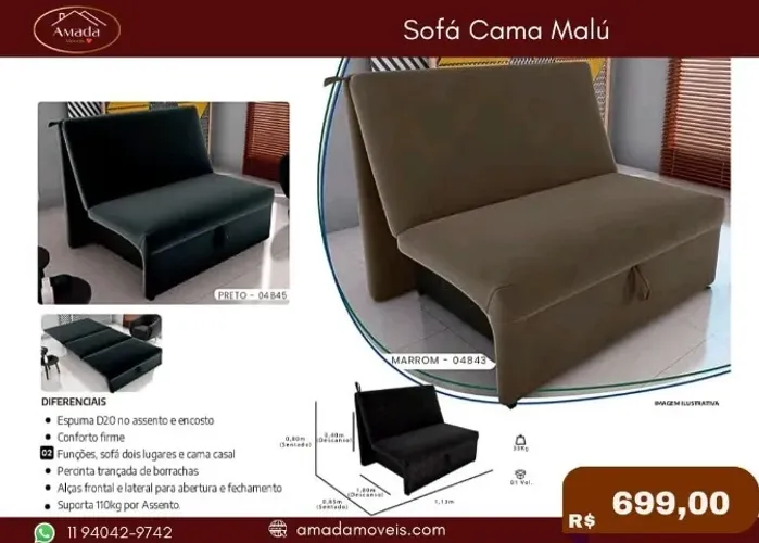 Sofá cama Malu, a pronta entrega