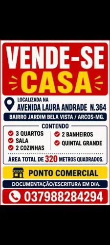 VENDE-SE IMÓVEL EM ARCOS MINAS GERAIS