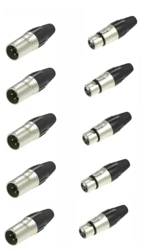 Conector XLR kit 5 Pares (macho x femea) Cromado