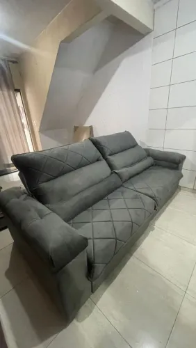 Sofá Retrátil Reclinável Grécia 2,50m Suede Velut Cinza Molas no assento - King House