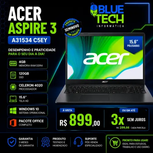 Notebook Acer 4gb - ssd - tela de 15.6