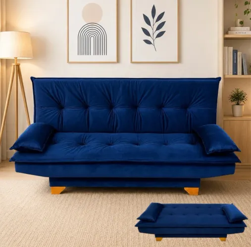 Sofá Cama Toscana 1,88 m Veludo Azul