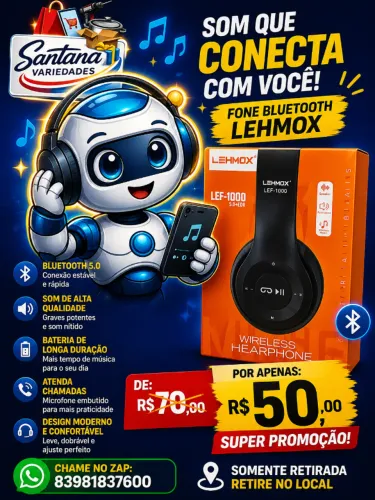 Fone de Ouvido Bluetooth LEHMOX original