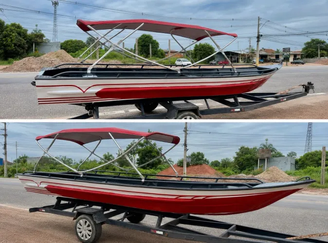 LANCHA DE ALUMÍNIO 6M + MOTOR HIDEA 20HP 2T + CAPOTA MARÍTIMA - PRONTA PARA USO