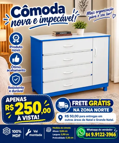 Compre e renove seu quarto com essa linda cômoda, não cobramos frete na ZN.