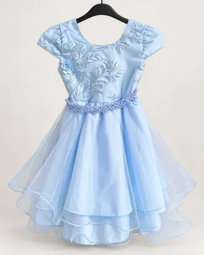 Vestido infantil de festa azul claro