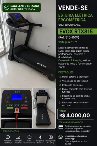 Esteira Ergométrica Semi Profissional Evox RTX815 - Pouquíssimo Uso