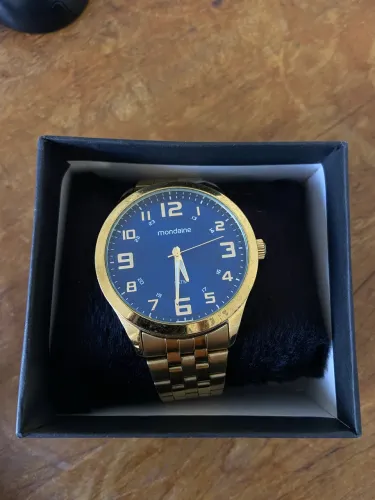 Relógio Mondaine Masculino Dourado com Mostrador Azul