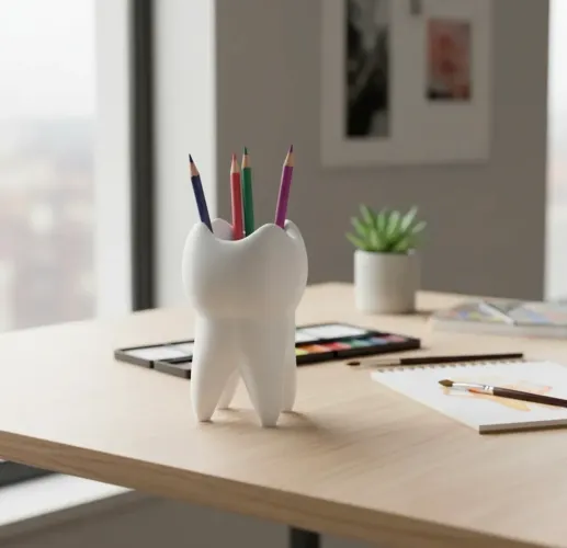 Porta Canetas Lápis em Formato Dente Decorativo Odontologia Dentista