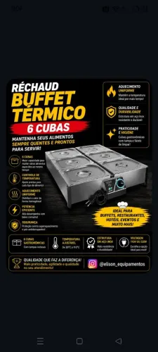 Réchaud buffet térmico 6 cubas 