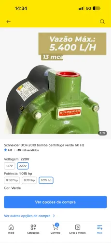 Schneider BCR-2010 bomba centrífuga 220 V