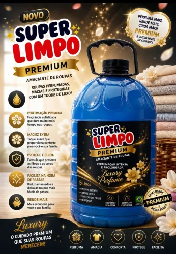 AMACIANTE SUPER LIMPO PREMIUM - 5 LITROS | PERFUMAÇÃO INTENSA E DURADOURA