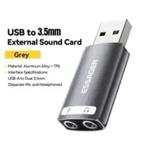 Placa De Áudio Externa Essager Usb P2 3,5mm Headset Mic Duas Portas