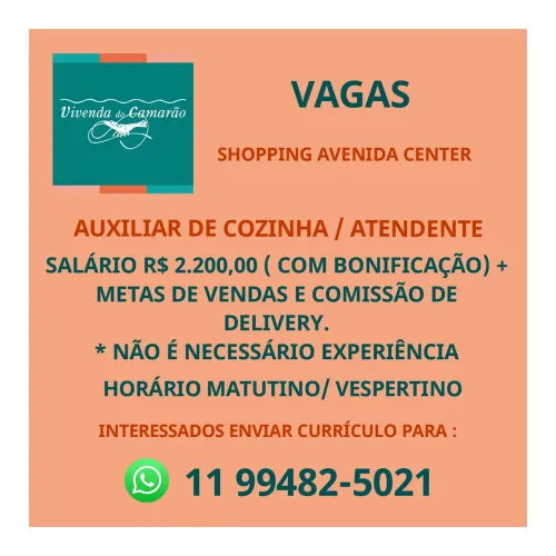 Vaga auxiliar de cozinha 