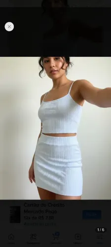 Conjunto Croped e Saia Elastano Branco