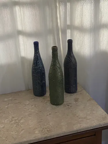 Trio de Garrafas Decorativas Artesanais - Prontas para Decorar!