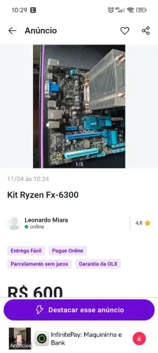 Placa mãe Asus + FX 6300 + 16gb de RAM