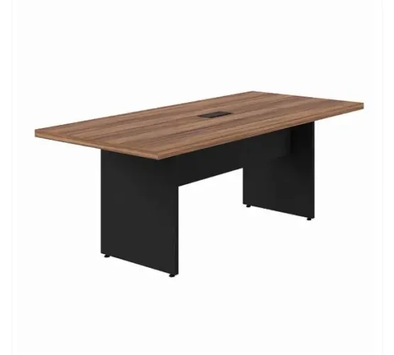 Mesa de Reunião Retangular (2,00x0,90) Com Caixa de Tomada Completa Nogal/Preto