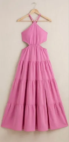 Vestido Longo Rosa (Modelo com recortes laterais - SHEIN)