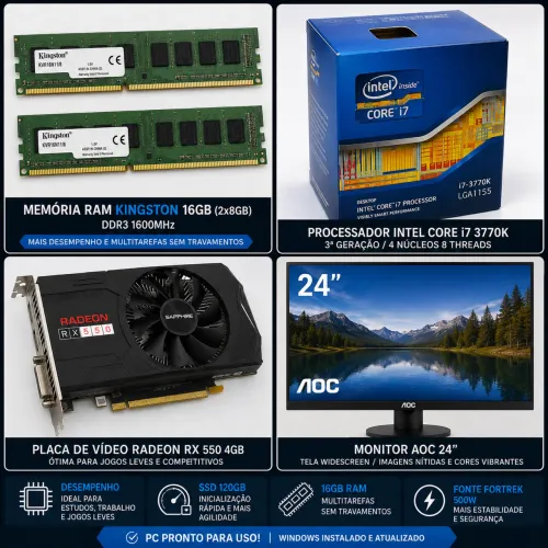 PC Gamer / Home Office i7 + 16GB + SSD + RX 550 4GB