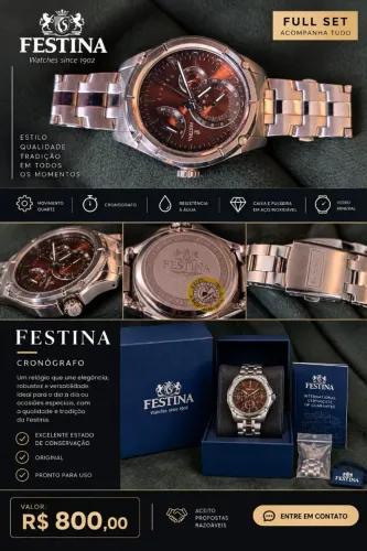 Relógio Festina Cronógrafo - marca Suíça
