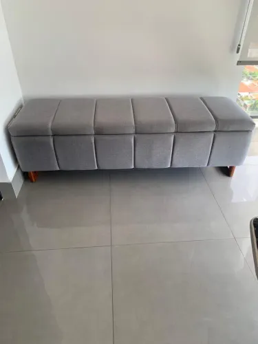 Recamier baú em linho cinza - Herval - preço imperdível!!