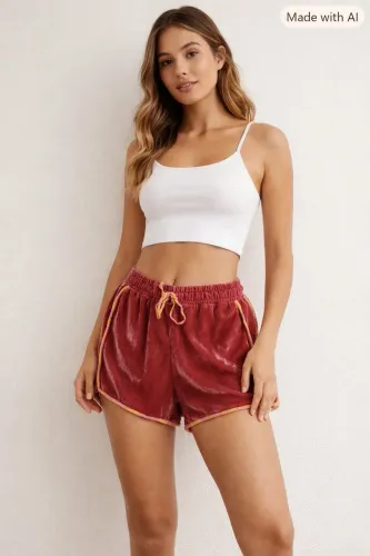 Short feminino tam M vermelho aveludado Petipá