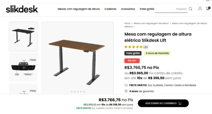 Mesa Ergonômica com Regulagem de Altura Elétrica Slikdesk Lift 120x80 - Estado de Nova