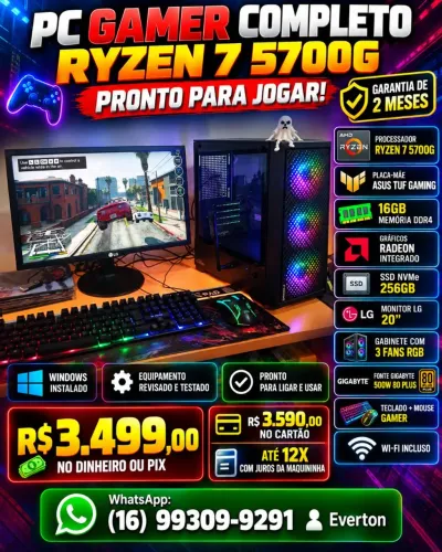 Pc Completo Ryzen 7 5700 G 16Gb + Ssd , Pronto pra jogar!!