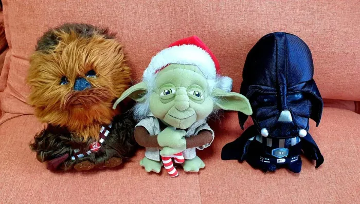 3 bonecos do Star Wars: Chewbacca, Mestre Yoda e Darth Vader