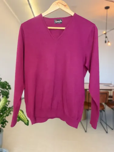 Blusa de Tricot M Rosa Fúcsia Gola V