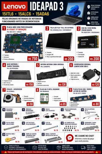 Peças Notebook Lenovo IdeaPad 3 15ITL6 15ALC6 i5 11ª