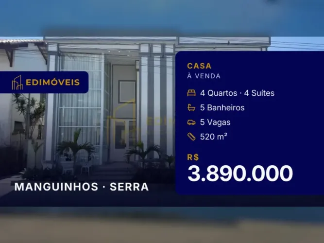 Oportunidade em Manguinhos: Casa 4 suítes com projeto exclusivo