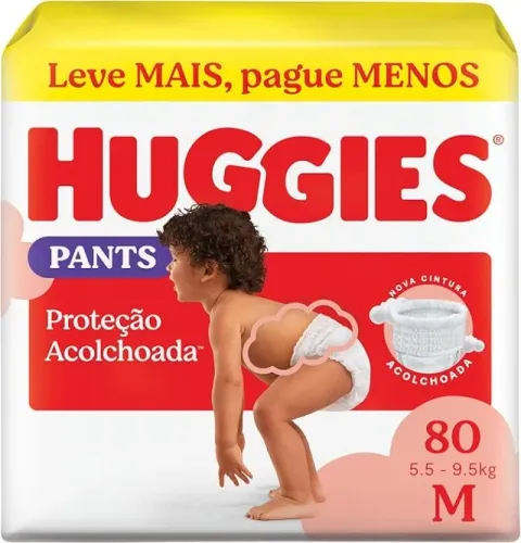 Fralda Pants Huggies Proteção Acolchoada, Tamanho M, 80 unidades, Estilo Roupinha, Cintura