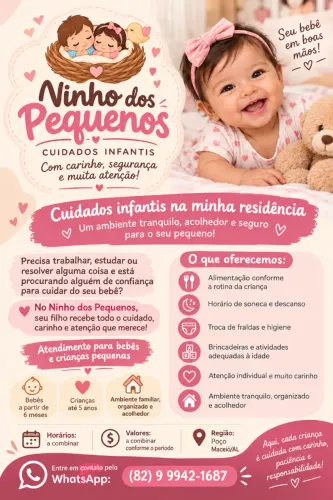 ?Cuidados infantis em Maceió| 6 meses a 5 anos| Ninho dos pequenos