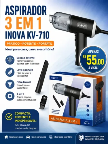Aspirador Portátil 3 em 1 Inova KV-710 - Alta Sucção