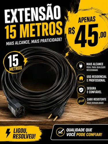 Extensão 15 metros fio fino pra usar em casa vamos 45,00