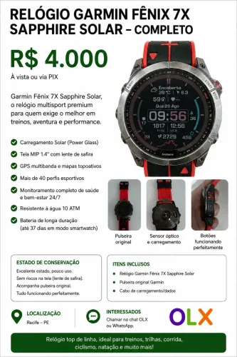Relógio Garmin Fênix 7X Solar