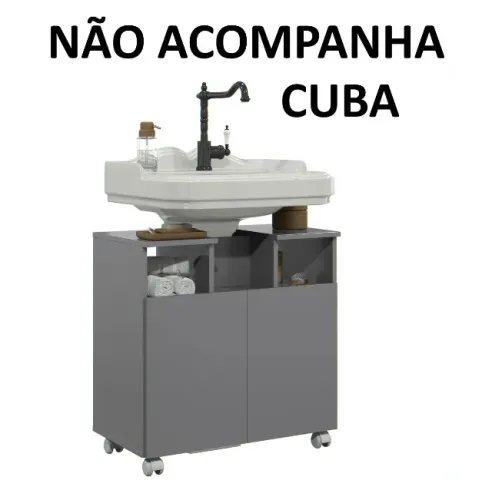 Armário de Banheiro Para Pia de Coluna 66cm Cinza