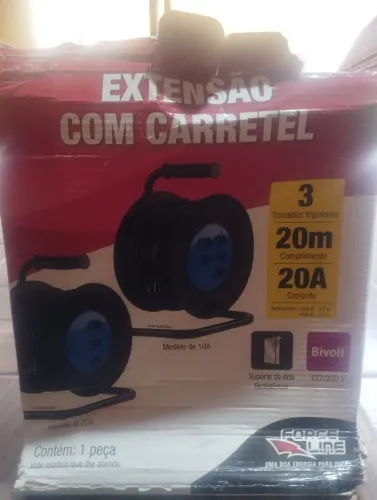 Extensão Tripolar Carretel 20A 20M 3 Tomadas - Force Line *