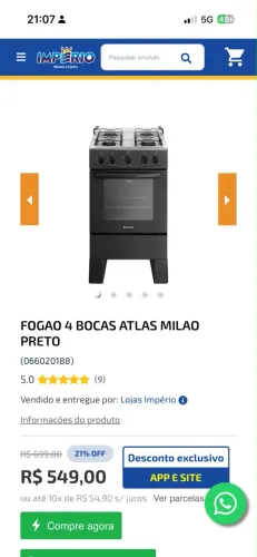 Vendo fogão 4 bocas Atlas 3 meses de uso no valor 450,00 com nota fiscal