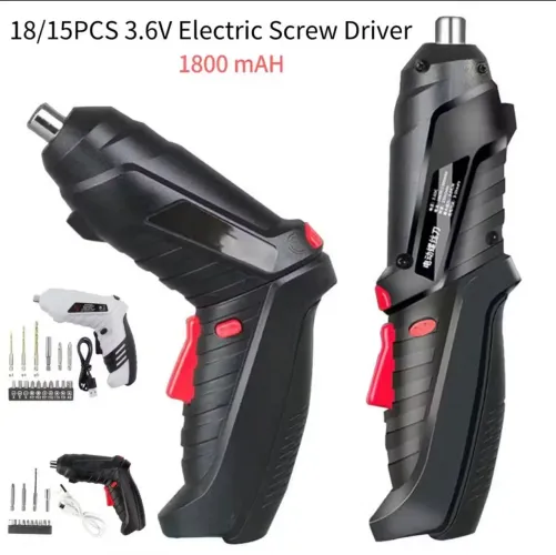 Parafusadeira Elétrica 3.6V 1800mAh Kit 18 Peças Pistola Dobrável Sem Fio Recarregável LED