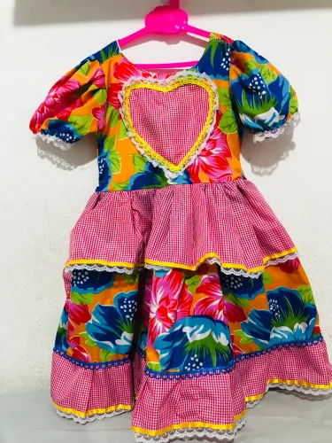 Vestido infantil de festa junina quadrilha 